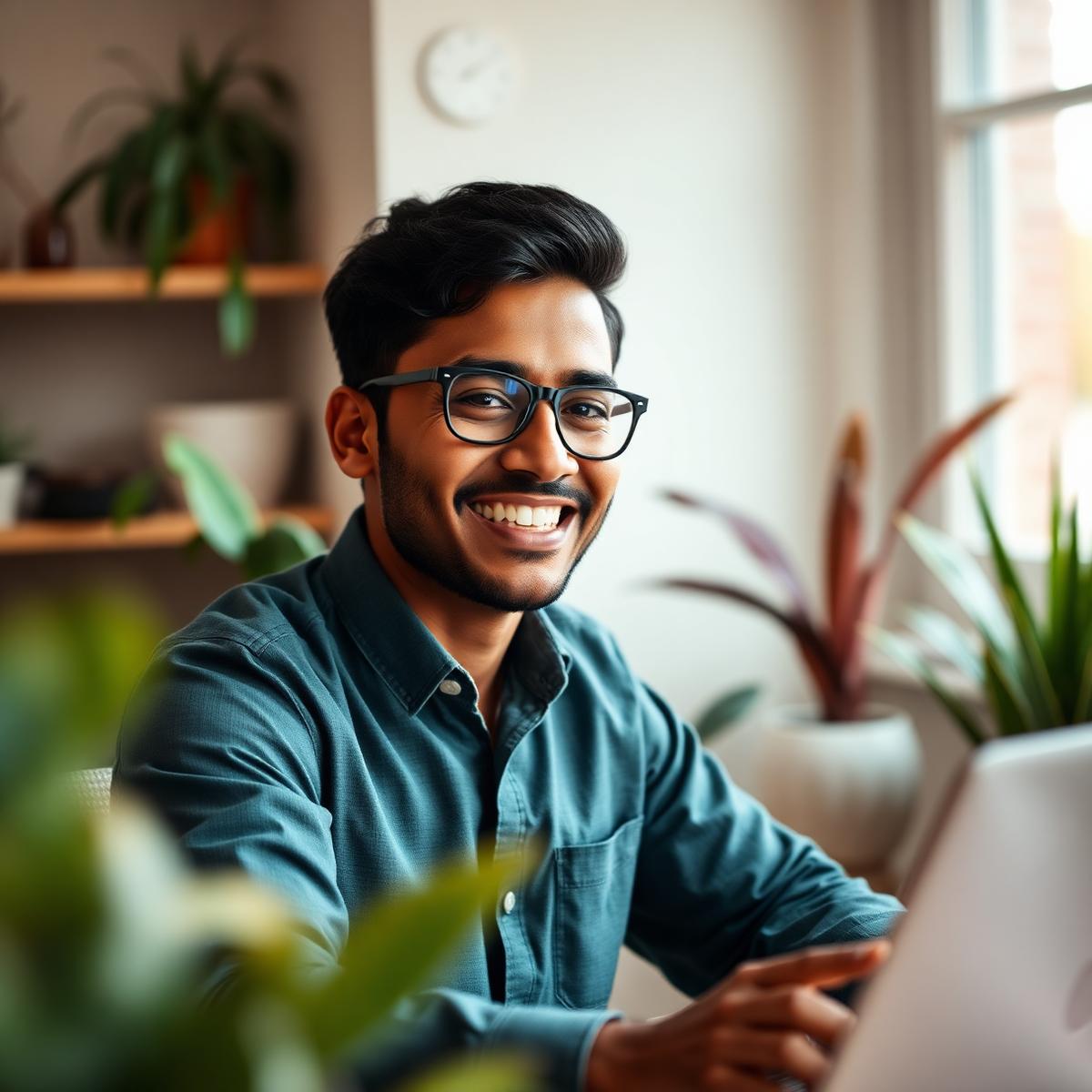 A young professional in an AI-guided coaching session